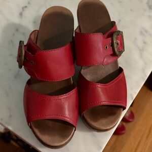 Dansko Red Leather Mules with Buckle
